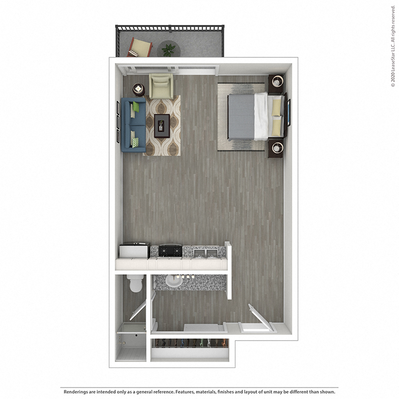 Floor plan for studio, 1 bath, 414 sqft